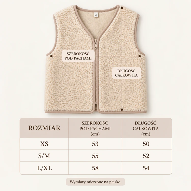 rozmiary kamizelki damskiej z wełny merino