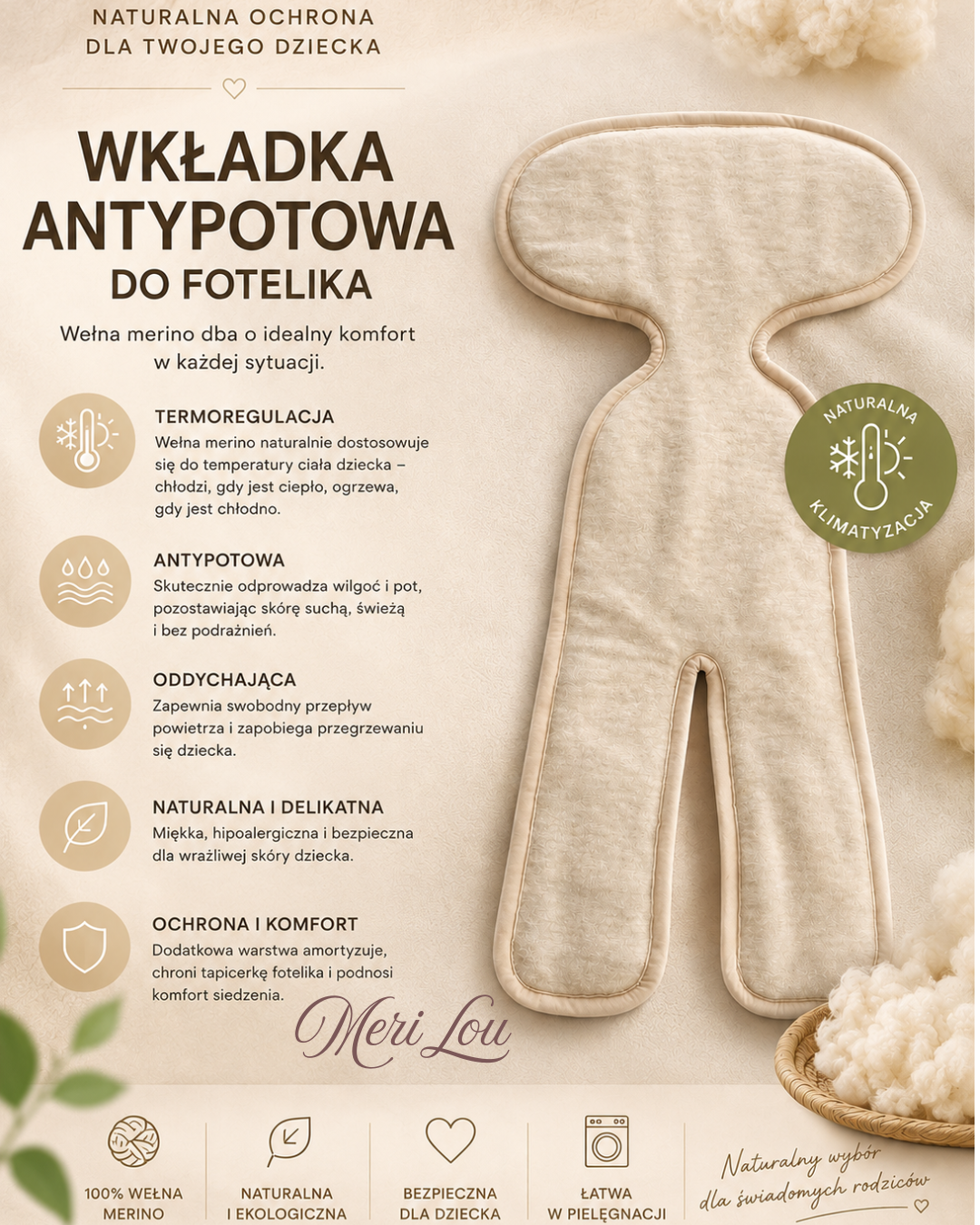 wkładka z merino do fotelika
